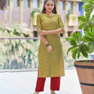 Laxmipati Muslin Moss Green  Straight Cut Kurti With Embroidery Butti