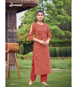 Laxmipati Cadbury Cotton sandstone Orange Hand Brush Paint Collection Kurti With Stone Work