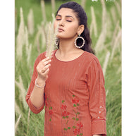 Laxmipati Cadbury Cotton sandstone Orange Hand Brush Paint Collection Kurti With Stone Work