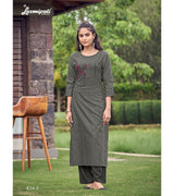 Laxmipati Cadbury Cotton Dove Grey Hand Brush Paint Collection Kurti With Stone Work