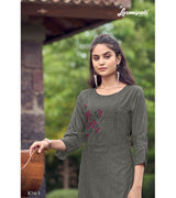 Laxmipati Cadbury Cotton Dove Grey Hand Brush Paint Collection Kurti With Stone Work