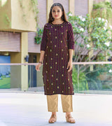 Laxmipati Cadbury Cotton Amber Brown Hand Brush Paint Collection Kurti With Stone Work