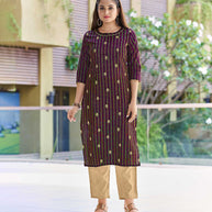 Laxmipati Cadbury Cotton Amber Brown Hand Brush Paint Collection Kurti With Stone Work