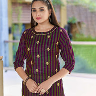 Laxmipati Cadbury Cotton Amber Brown Hand Brush Paint Collection Kurti With Stone Work