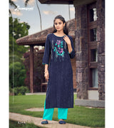 Laxmipati Cadbury Cotton Indigo Blue Hand Brush Paint Collection Kurti With Stone Work