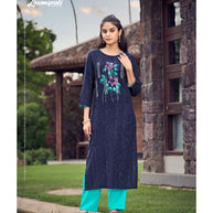 Laxmipati Cadbury Cotton Indigo Blue Hand Brush Paint Collection Kurti With Stone Work