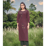 Laxmipati Cadbury Cotton Garnet Maroon Hand Brush Paint Collection Kurti With Stone Work