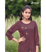 Laxmipati Cadbury Cotton Garnet Maroon Hand Brush Paint Collection Kurti With Stone Work