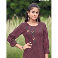 Laxmipati Cadbury Cotton Garnet Maroon Hand Brush Paint Collection Kurti With Stone Work