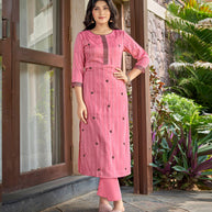 Laxmipati Nylon Cotton Blush Pink Embroidery Sequence Kurti With Pant