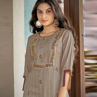 Laxmipati Nylon Cotton Griege Brown Embroidery Sequence Kurti With Pant