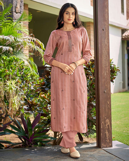 Laxmipati Nylon Cotton Pink Rapture Embroidery Sequence Kurti With Pant