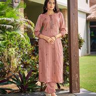 Laxmipati Nylon Cotton Pink Rapture Embroidery Sequence Kurti With Pant