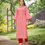 Laxmipati Gaurita Vol.1  Rayon Lurex Light Coral Straight Cut Kurti With Pant