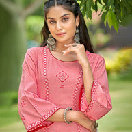 Laxmipati Gaurita Vol.1  Rayon Lurex Light Coral Straight Cut Kurti With Pant