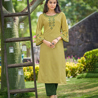 Laxmipati Gaurita Vol.1  Rayon Lurex Light Metallic Gold Straight Cut Kurti With Pant