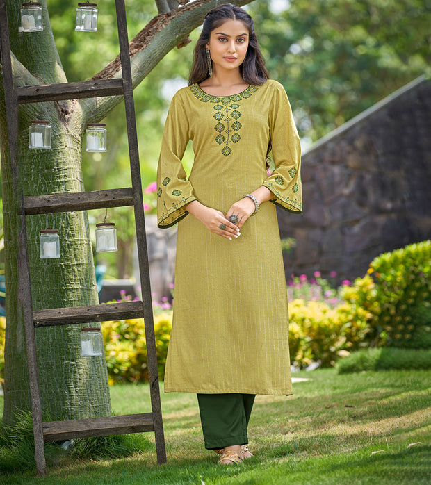 Laxmipati Gaurita Vol.1  Rayon Lurex Light Metallic Gold Straight Cut Kurti With Pant