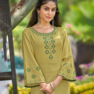 Laxmipati Gaurita Vol.1  Rayon Lurex Light Metallic Gold Straight Cut Kurti With Pant