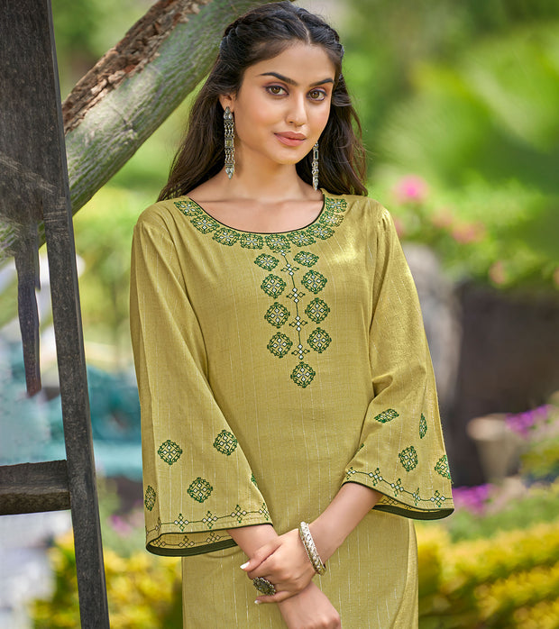 Laxmipati Gaurita Vol.1  Rayon Lurex Light Metallic Gold Straight Cut Kurti With Pant