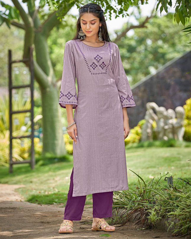 Laxmipati Gaurita Vol.1  Rayon Lurex Pale Purple Straight Cut Kurti With Pant