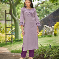 Laxmipati Gaurita Vol.1  Rayon Lurex Pale Purple Straight Cut Kurti With Pant