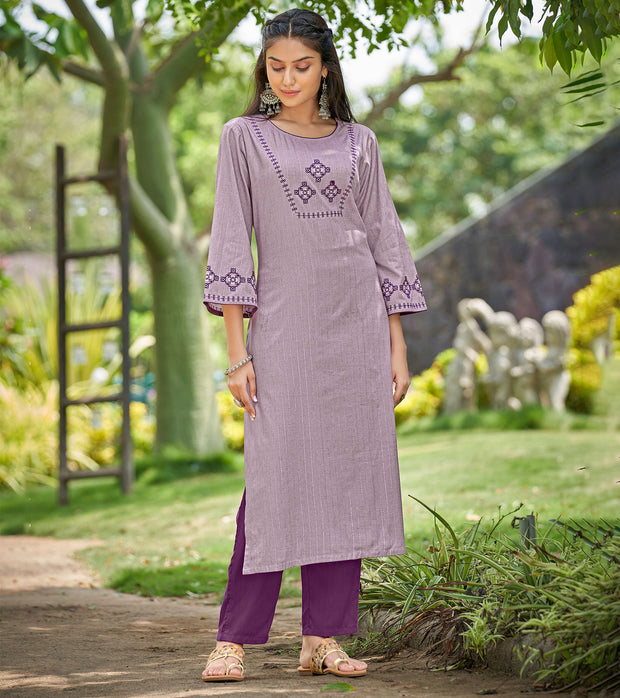 Laxmipati Gaurita Vol.1  Rayon Lurex Pale Purple Straight Cut Kurti With Pant