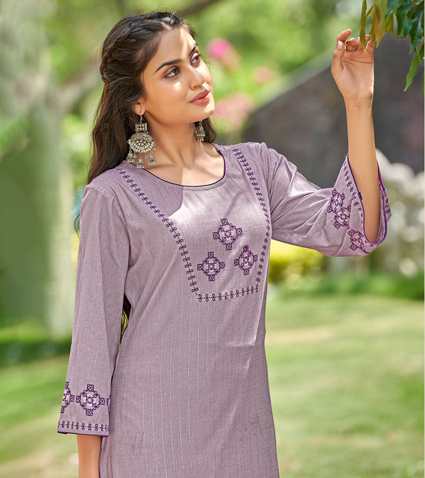 Laxmipati Gaurita Vol.1  Rayon Lurex Pale Purple Straight Cut Kurti With Pant