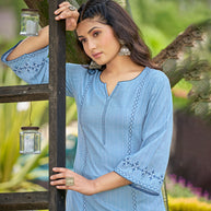 Laxmipati Gaurita Vol.1  Rayon Lurex Baby Blue Straight Cut Kurti With Pant