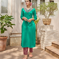 Laxmipati Muslin Light Green Straight Cut Kurti With Embroidered Work