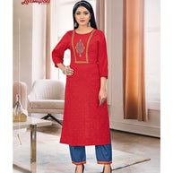 Laxmipati Taahira Vol.1  Spun Base Candy Red Straight Cut Kurta With Pant