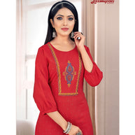 Laxmipati Taahira Vol.1  Spun Base Candy Red Straight Cut Kurta With Pant