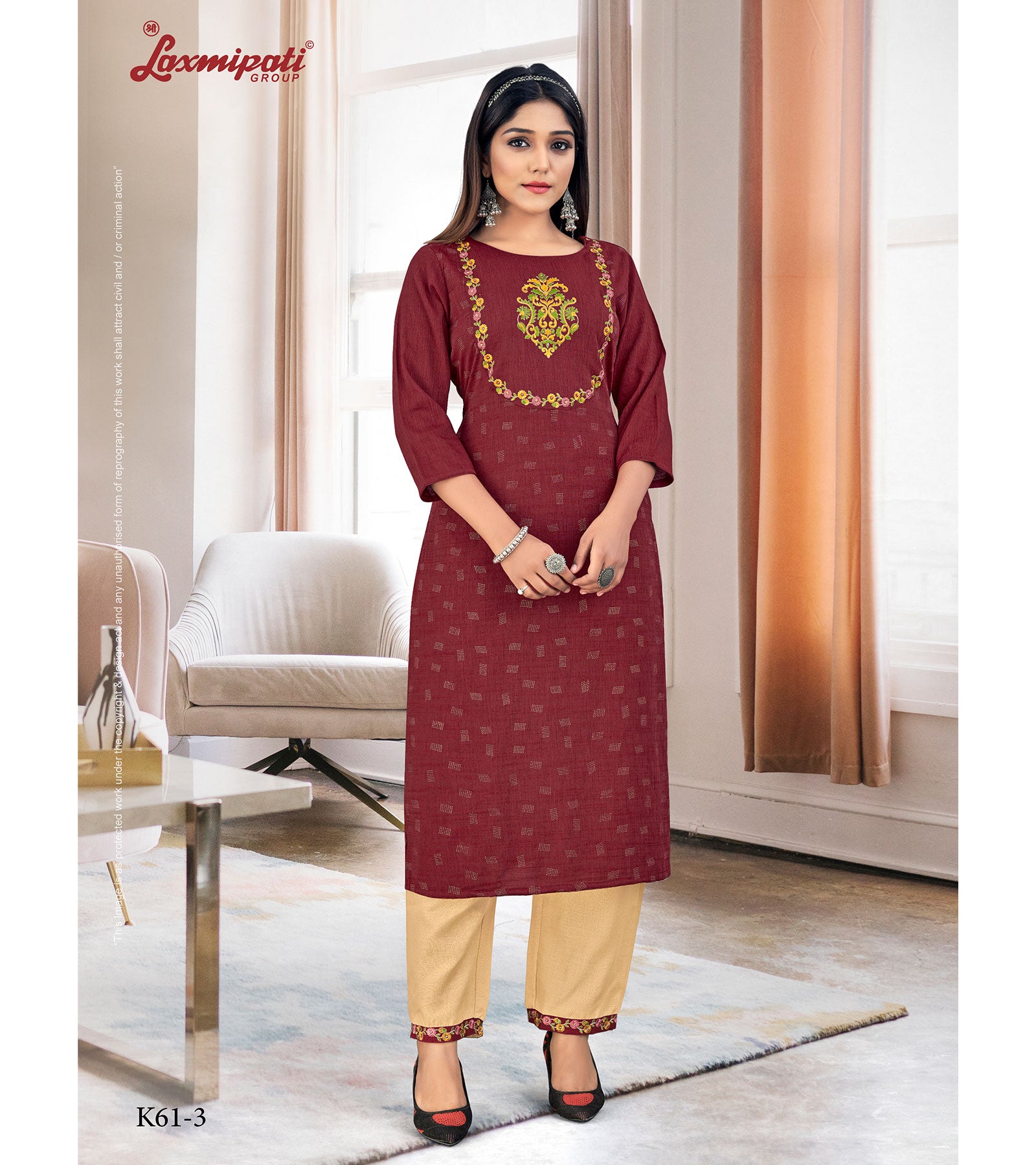 Laxmipati Taahira Vol.1  Spun Base Barn Red Straight Cut Kurta With Pant