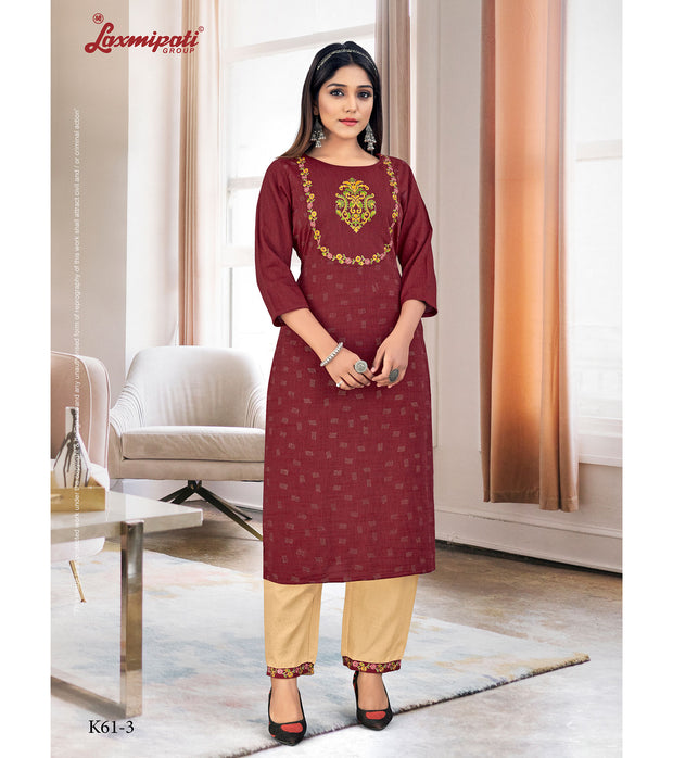 Laxmipati Taahira Vol.1  Spun Base Barn Red Straight Cut Kurta With Pant