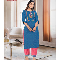Laxmipati Taahira Vol.1  Spun Base Denim Blue Straight Cut Kurta With Pant
