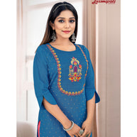 Laxmipati Taahira Vol.1  Spun Base Denim Blue Straight Cut Kurta With Pant