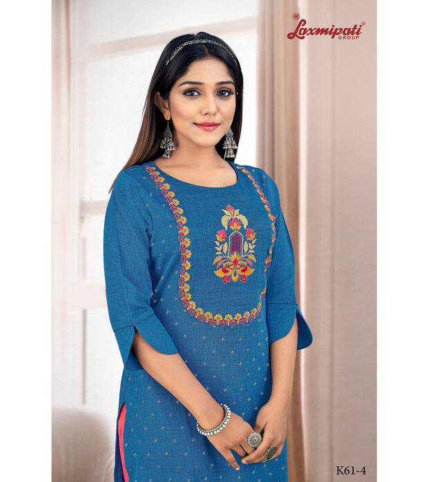 Laxmipati Taahira Vol.1  Spun Base Denim Blue Straight Cut Kurta With Pant