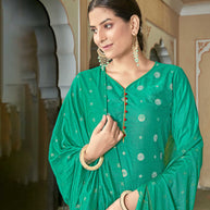Laxmipati Viscose Chanderi Sea Green Viscose Chanderi Butti Top With Sharara And Fancy Viscose Duppata