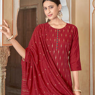 Laxmipati Viscose Chanderi Red Viscose Chanderi Butti Top With Sharara And Fancy Viscose Duppata