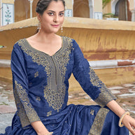 LAXMIPATI VISCOSE RAYON SILK BLUE  HANDWORK STRAIGHT KURTI WITH SHARARA AND FANCY VISCOSE DUPATTA