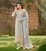 Laxmipati Viscose Light Grey Viscose Jacquard Kurti With Pant & Dupatta