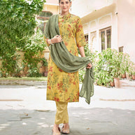 Laxmipati Viscose Luminuos Yellow Viscose Digital Print Kurti With Pant & Dupatta