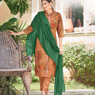 Laxmipati Viscose Jasper Brown Viscose Digital Print Kurti With Pant & Dupatta