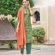 Laxmipati Viscose Opal Green Viscose Digital Print Kurti With Pant & Dupatta
