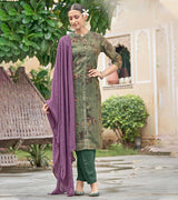 Laxmipati Viscose Grey Green Viscose Digital Print Kurti With Pant & Dupatta