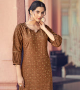 Laxmipati Cotton Blend Rust Brown Straight Cut Kurti With Pant