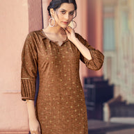 Laxmipati Cotton Blend Rust Brown Straight Cut Kurti With Pant