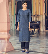 Laxmipati Cotton Blend Denim Blue Straight Cut Kurti With Pant