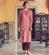 Laxmipati Cotton Blend Tan Pink Straight Cut Kurti With Pant