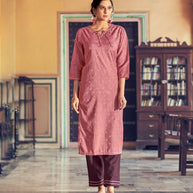 Laxmipati Cotton Blend Tan Pink Straight Cut Kurti With Pant