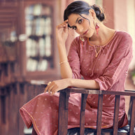 Laxmipati Cotton Blend Tan Pink Straight Cut Kurti With Pant